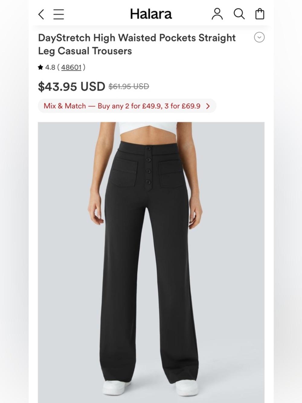 Halara Viral Tall Pants Black High-Waisted Straight Leg MSRP $62 XL/TALL NWOT